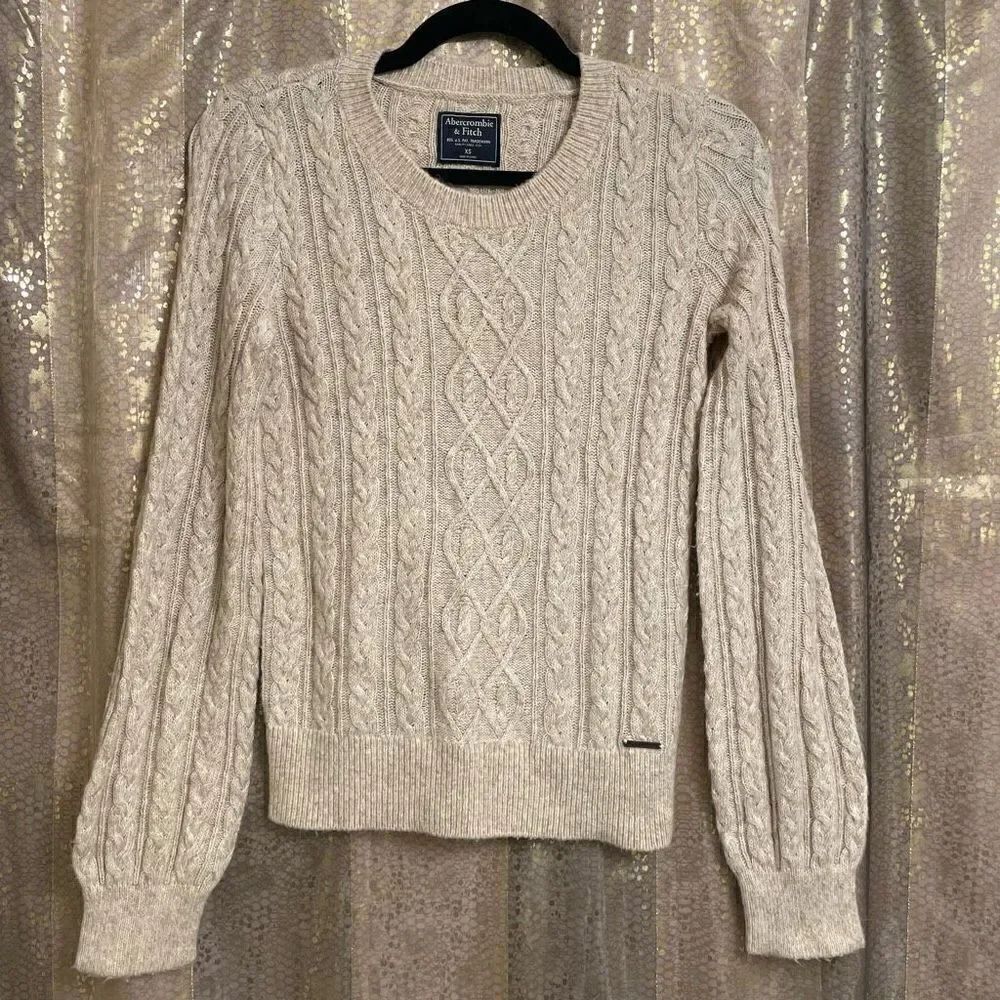 Abercrombie & Fitch Neutral Grandpa Knit Cotton Acrylic Chunky Sweater XS